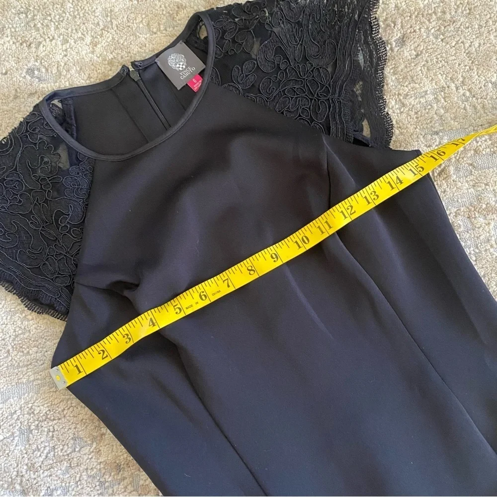 Vince Camuto Shift Little Black Dress Solid Short Length and Lace Cap Sleeves: 6 - Picture 9 of 10